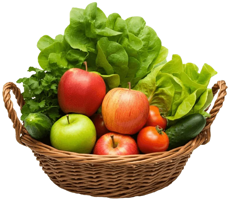 Mand met vers fruit en groenten